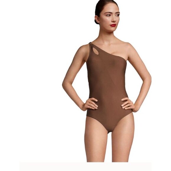 new $100 Lands End swimsuit Chlorine Resistant Tummy Control 1 Shoulder 18 brown - Picture 1 of 4